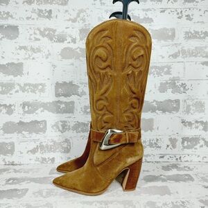 NEW Vince Camuto Biancaa Tan Suede Western Heeled Boots H905